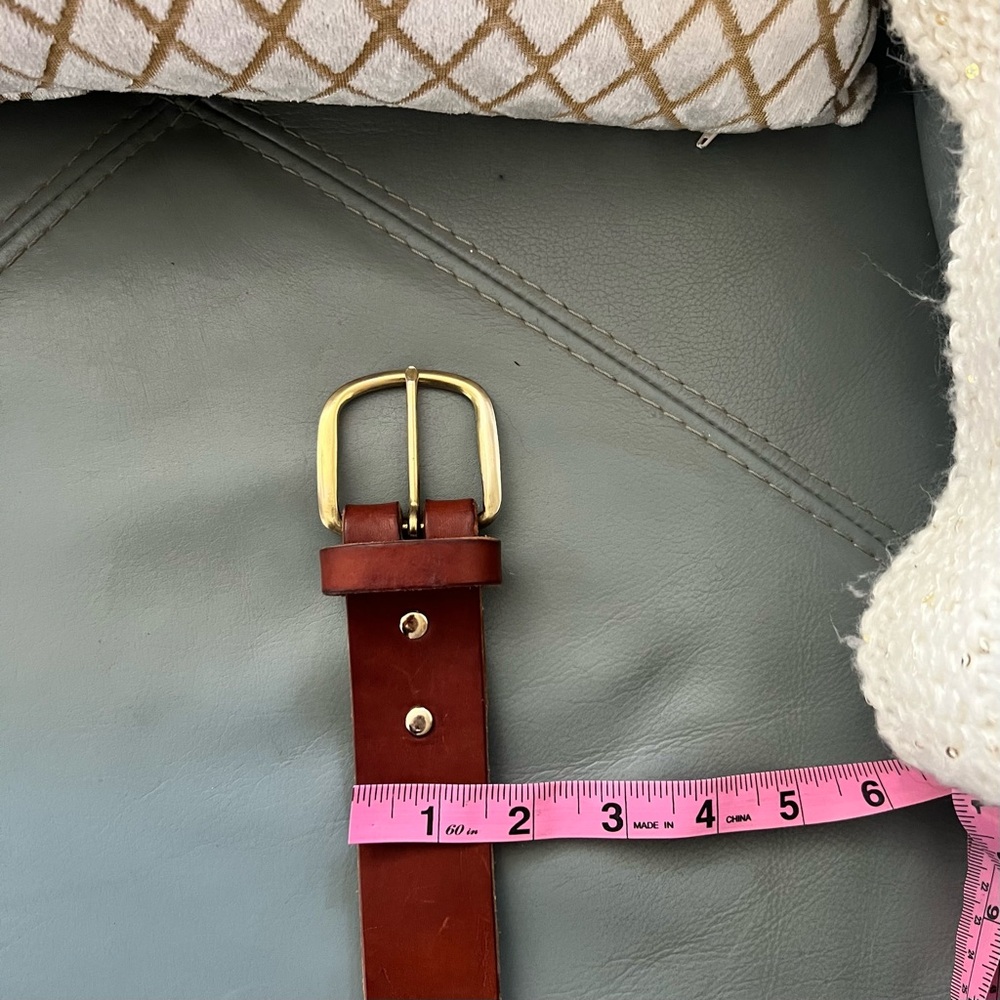 VINTAGE Premium COW HIDE Genuine Thick LEATHER Brass Buckle BELT S/M 26.5”-31.5” - Picture 11 of 12